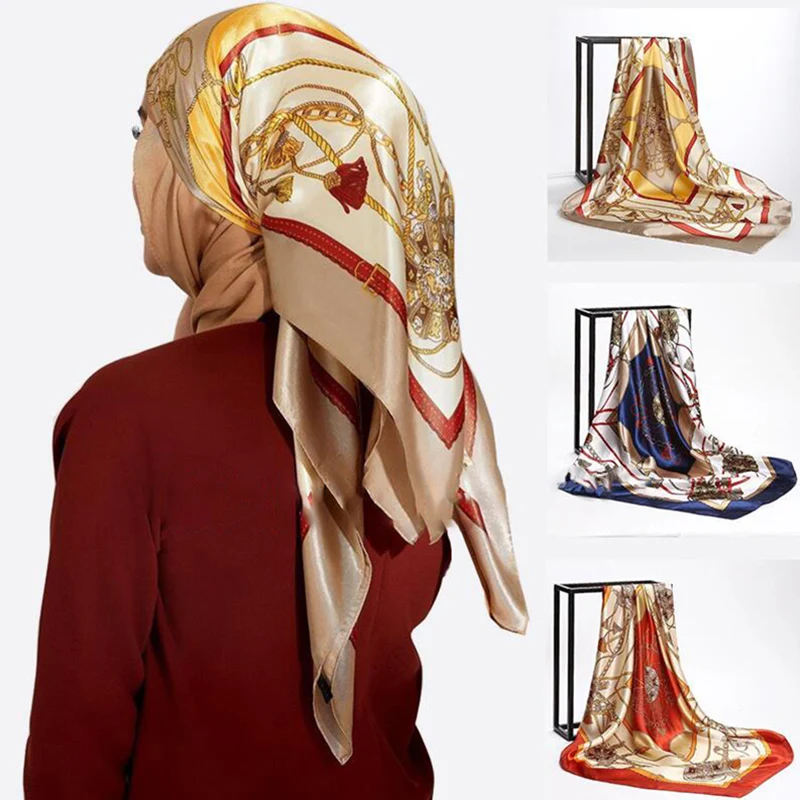 P.Healthy Hot Products Tudung Bawal Square Satin Silk Scarf Smooth Shawls for Ladies Spring Hijabs