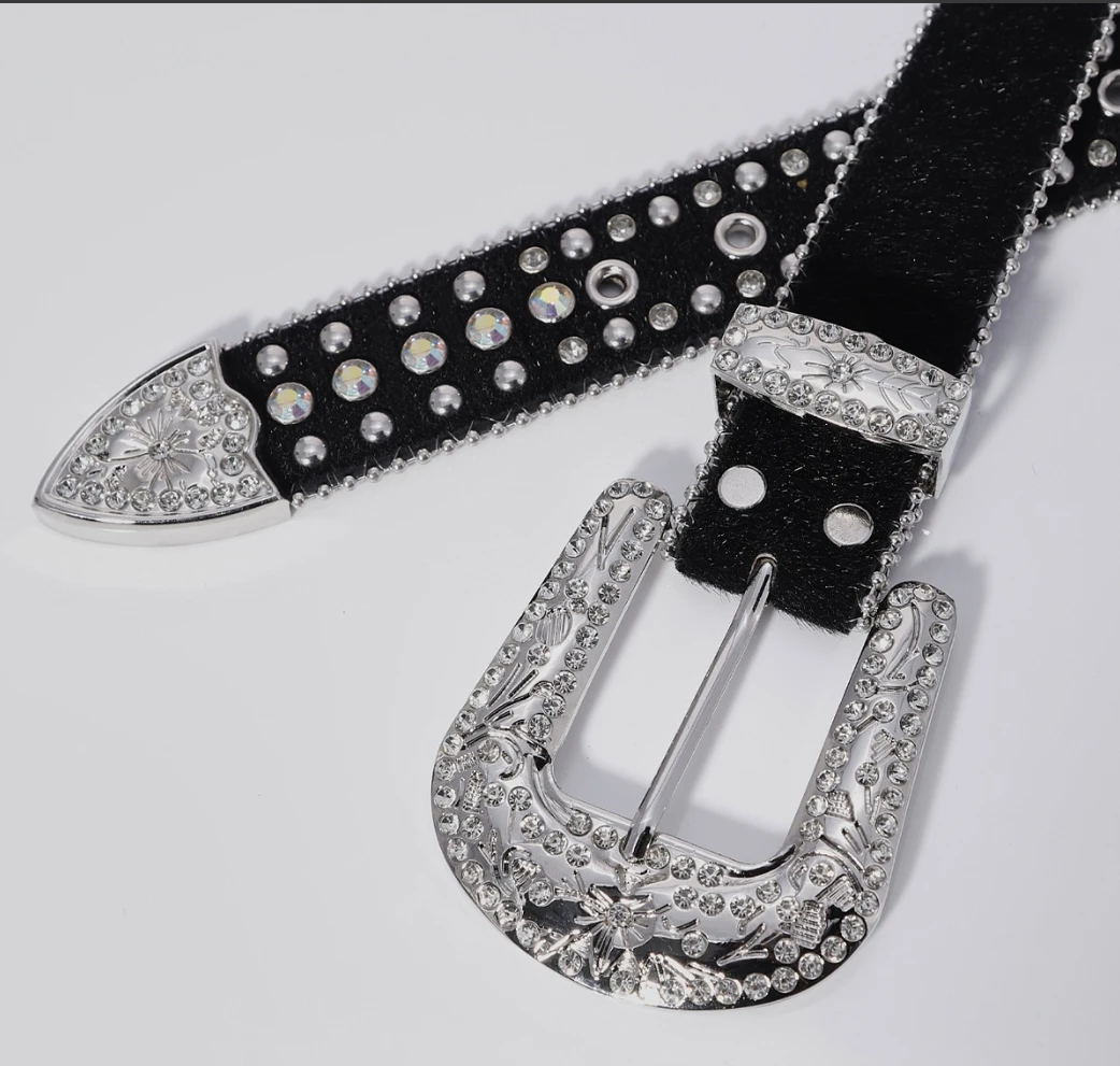 Wholesale Ladies Belt European American Punk Style Alloy Diamond Cross Wind Edge Beads Pin Buckle Leather PU Material Pants