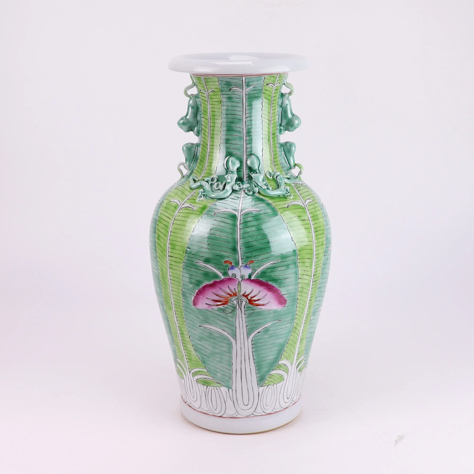 Jingdezhen Hand Painted Custom Cabbage Pattern Ceramic Flower Vase Antique Porcelain Bok Choy  Porcelain Amphorra Vase