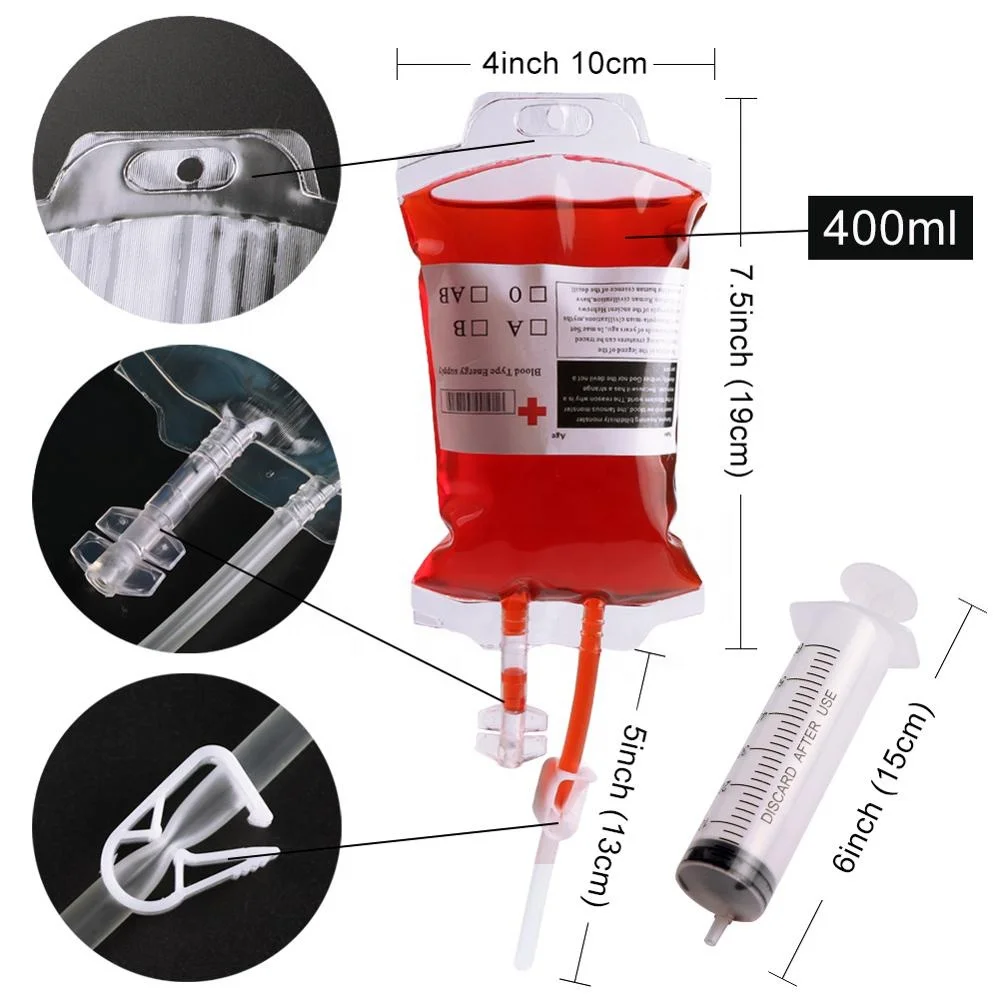 OurWarm Horror Halloween Party Decoration Festival Supplies 10 PCS Vampires Reusable Blood Bags Juice Pouch with Syringe