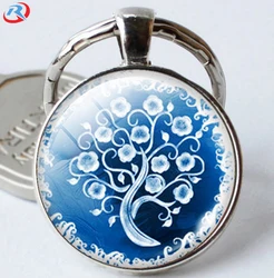 wholesale custom popular the Tree Of Restoration series Gemstone Dome Glass Metal Keychain/key chain