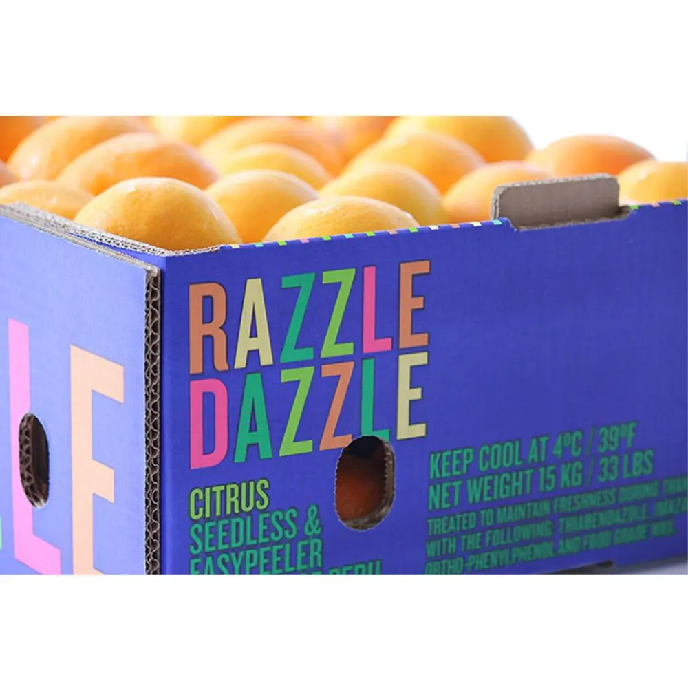 Customized Logo Printed Orange Lemon Retail Box Paper Packaging Corrugated Cardboard Fruit Tray