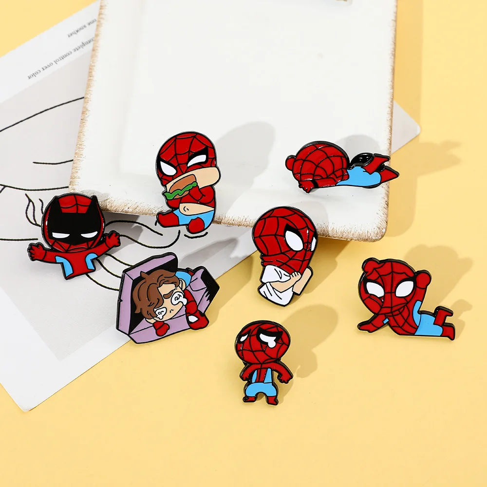 Hot Cartoon Anime Cool Marvel Bat Spider Man Brooch Decoration Clothes Hat Bag Metal Pins Commemorative Badges Promotional Gifts