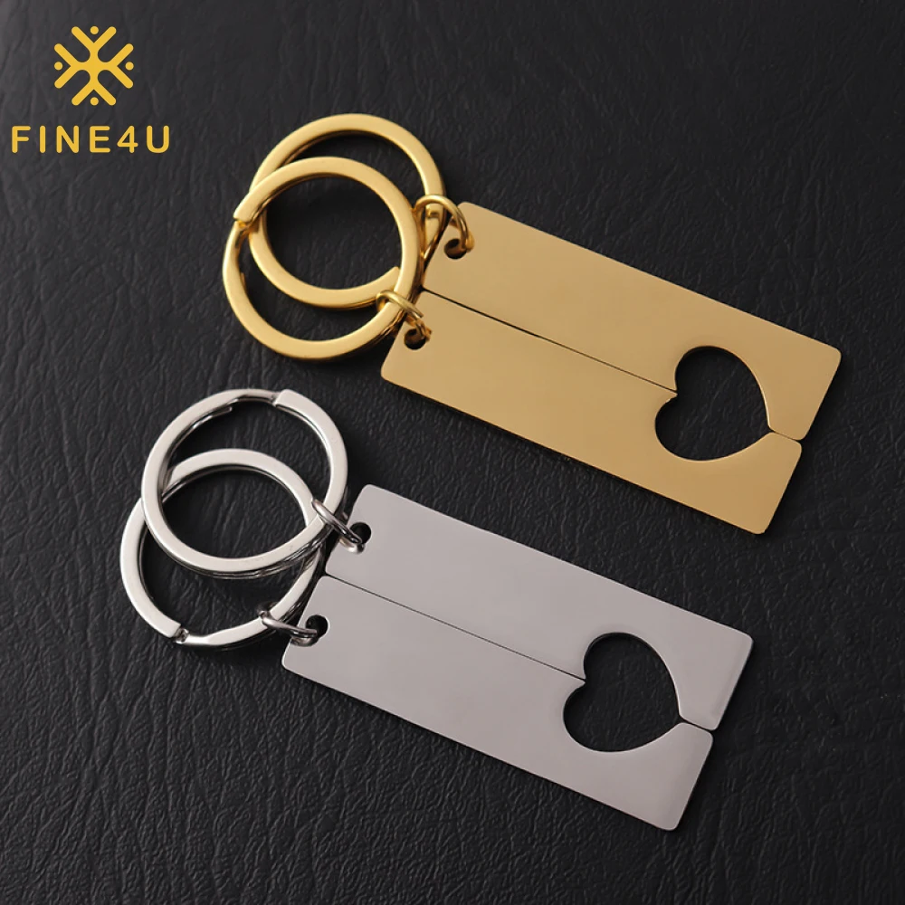 Valentine Anniversary Couple Gift Stainless Steel Rectangle Half Heart Personalized Brand Logo Keychain In Bulk