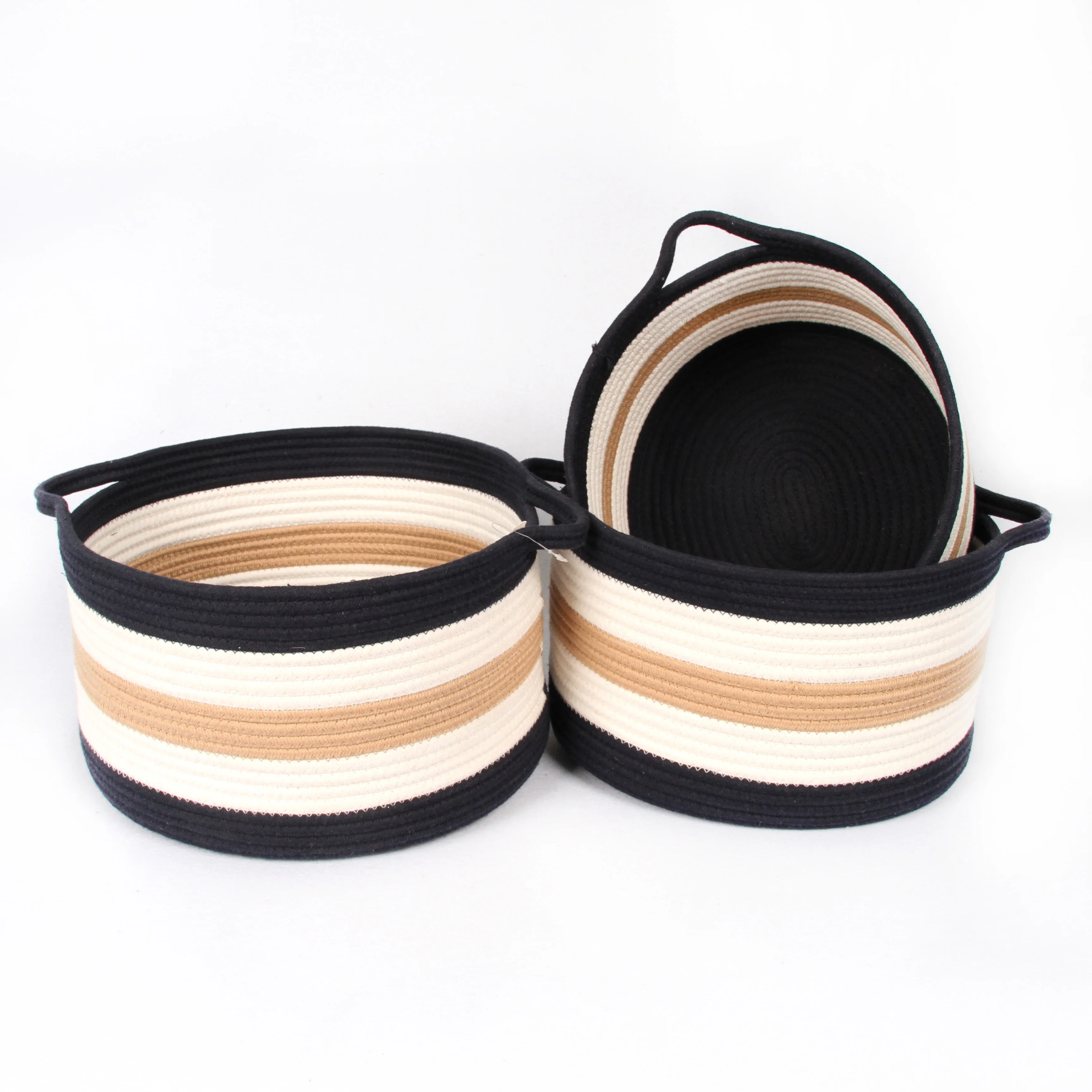 Factory wholesale foldable woven cotton rope toy storage laundry basket set hamper