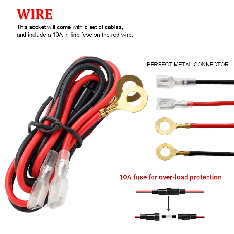 12V-24V 120W-250W Ceramic Inner Core Car Cig Cigarette Lighter Socket Connector with Waterproof Cover,Wires for Car Truck Marine