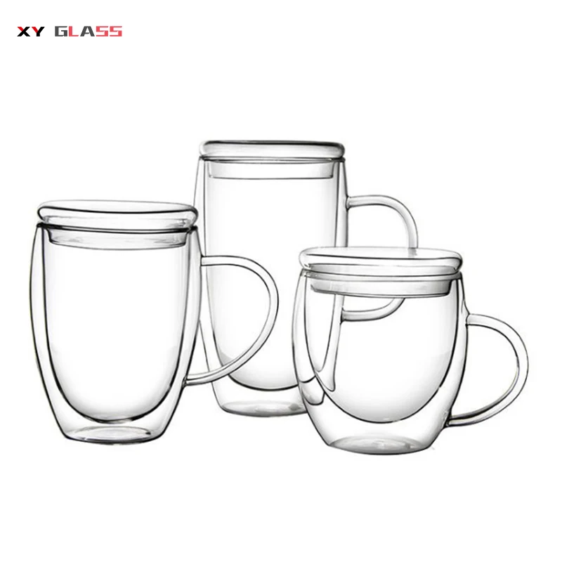 Special offer promotion gift double wall dust free lid drinking glass coffee mug
