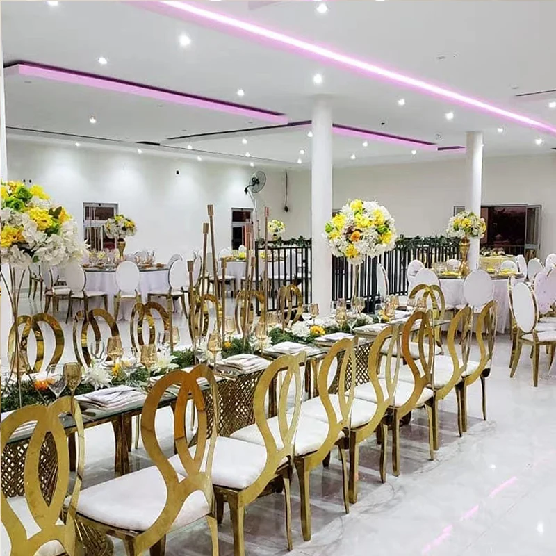 12 seater glass top silver metal table design and chairs for wedding dining