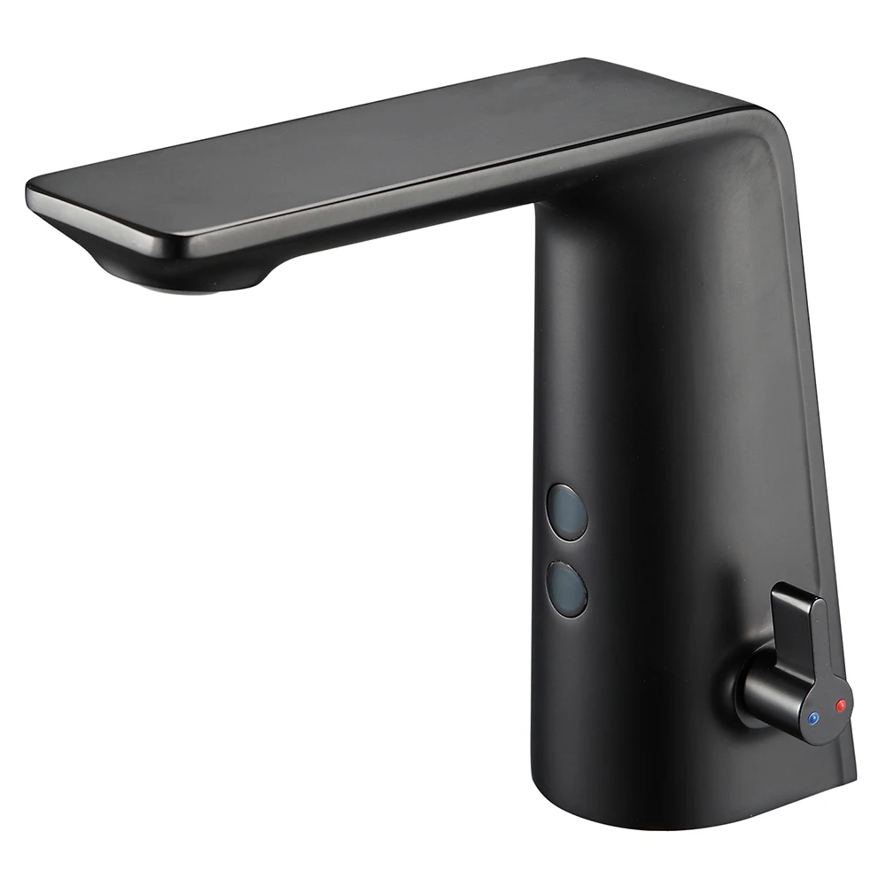 Negro black automatic smart basin faucet taps body full brass valve core copper mixer water cold & hot ac 220 and dc battery 6v
