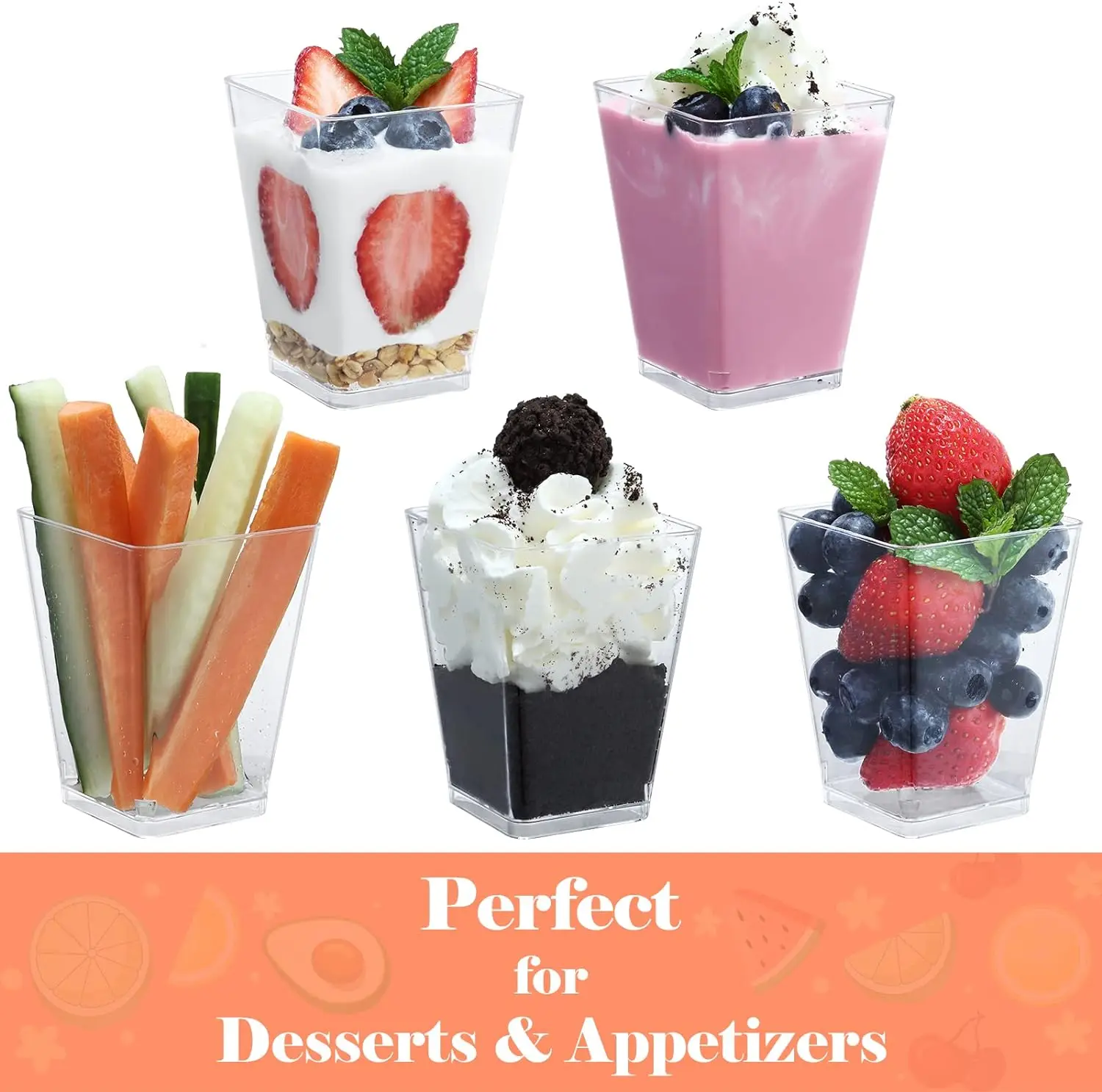 5oz Square Mini Dessert Cups Disposable Transparent Cup PP Ice Cream Plastic Cup
