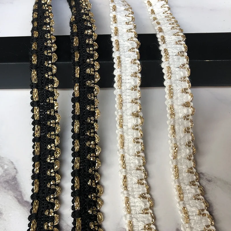 Hot Sale Polyester Tassel Metallic Ribbon Narrow Woven Tape Ribbon for Clothes