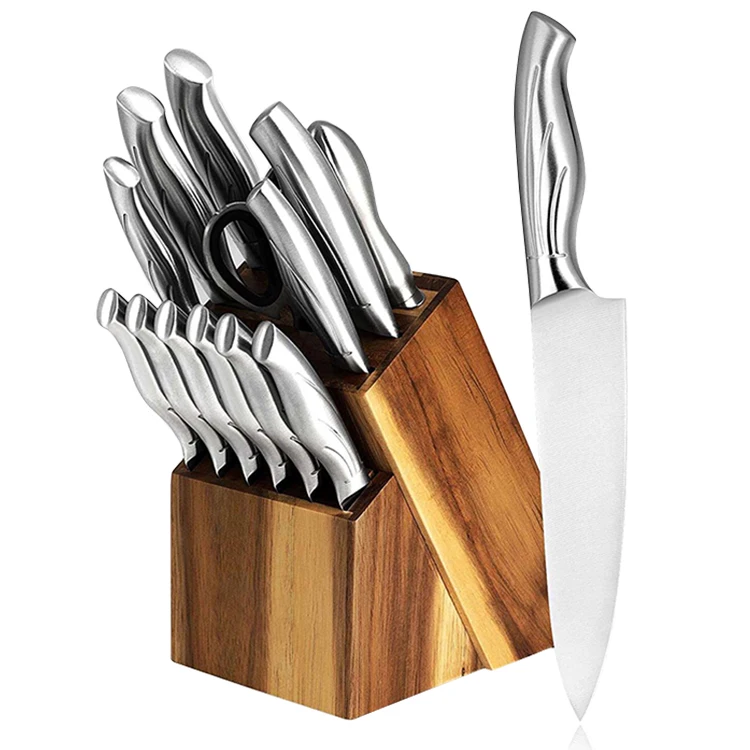 14 Pieces Stainless Steel Hollow Handle Self Sharpening Chef Kitchen Knives Knife Set With Block