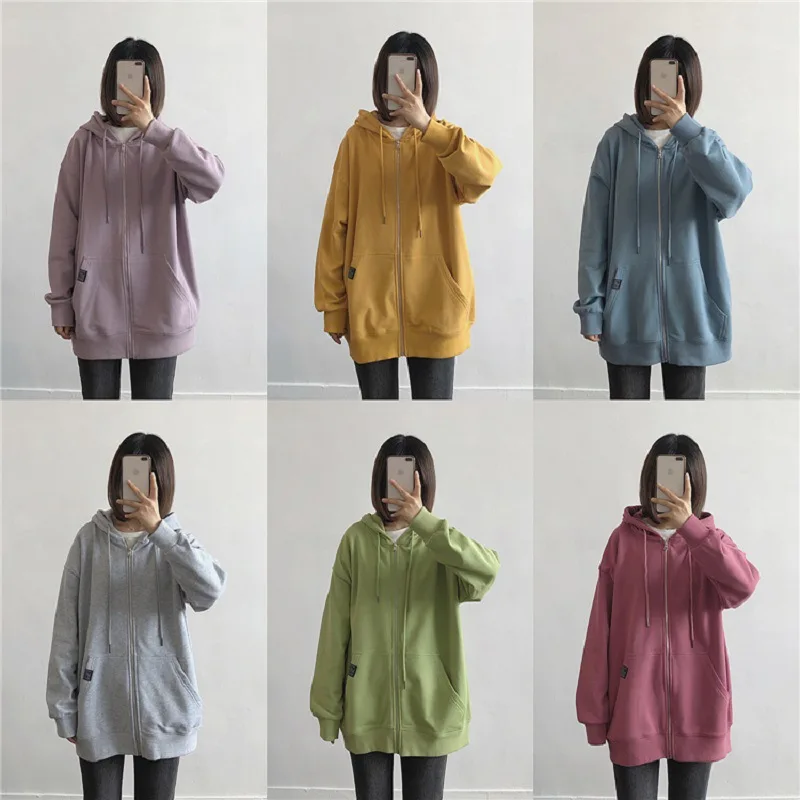 Cheap Price Global Blank Fall Winter Loose Fit Hoodie Women Hooded Sweatshirt Ladies Zip Up Sweatshirt