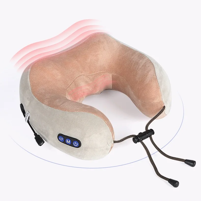
U shape wireless rechargeable travel vibrating shiatsu neck massage pillow 