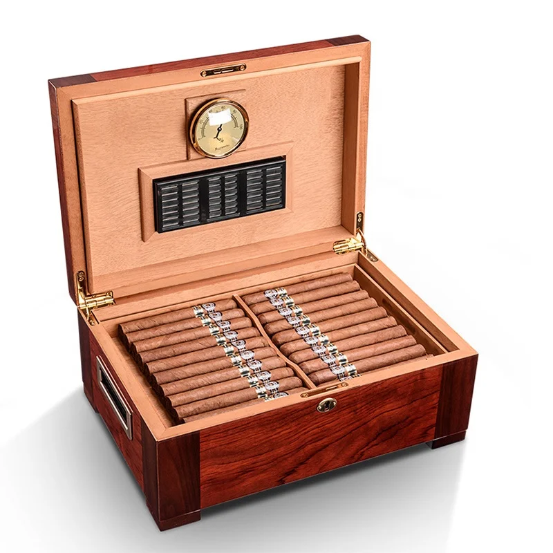 Hot-selling moisturizing case cedar wood cigar humidor box cabinet with hygrometer humidifier decorative box