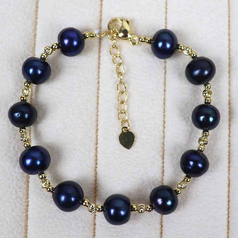 zhuji wholesale natural black pearl bracelet,good luster,very clean surface,adjustable length