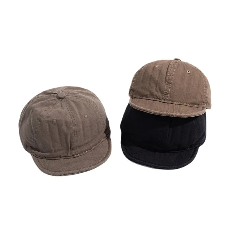 Vintage wash made old short brim solid color five-piece hat with soft top camping baseball cap for men and women