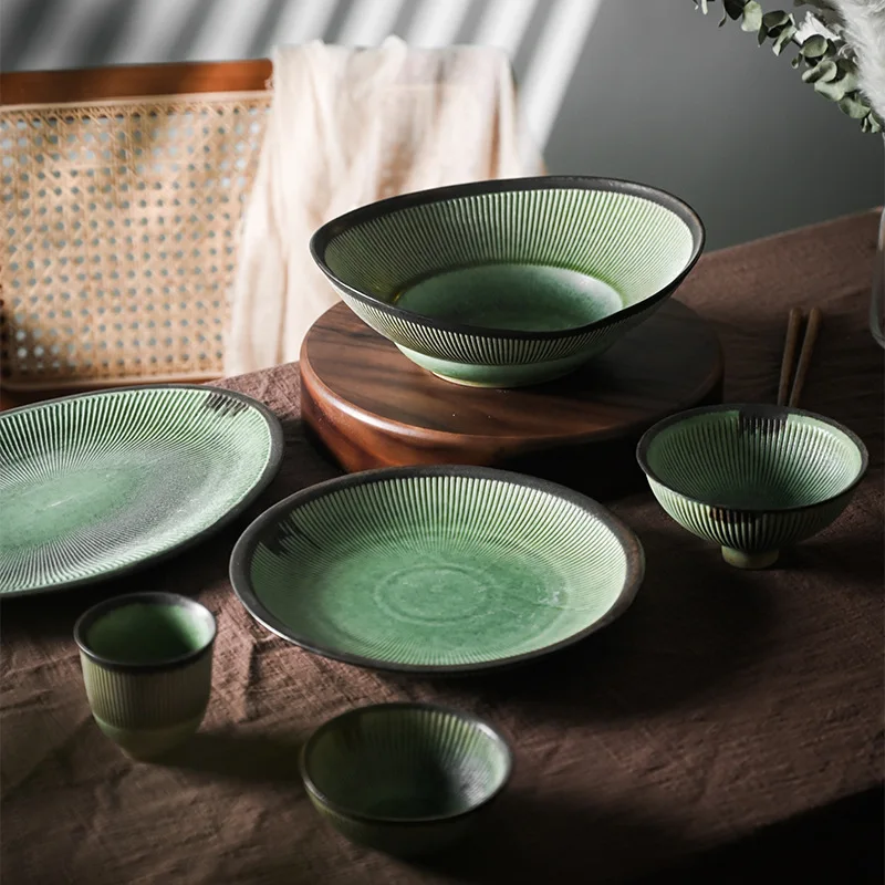 Легкая Роскошная Ретро грубая керамическая посуда маленькая/Большая домашняя миска и тарелка набор посуды для пожилых людей свадебного домашнего использования