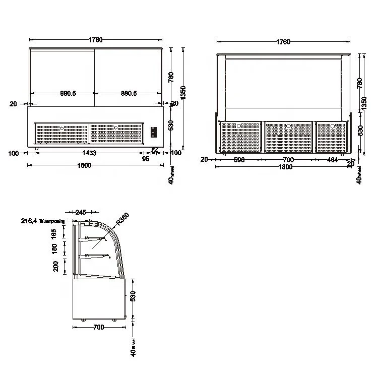 Arriart Refrigeration Equipment Bakery Showcase Curved Glass Cake Display Showcase Commercial Display Refrigeration