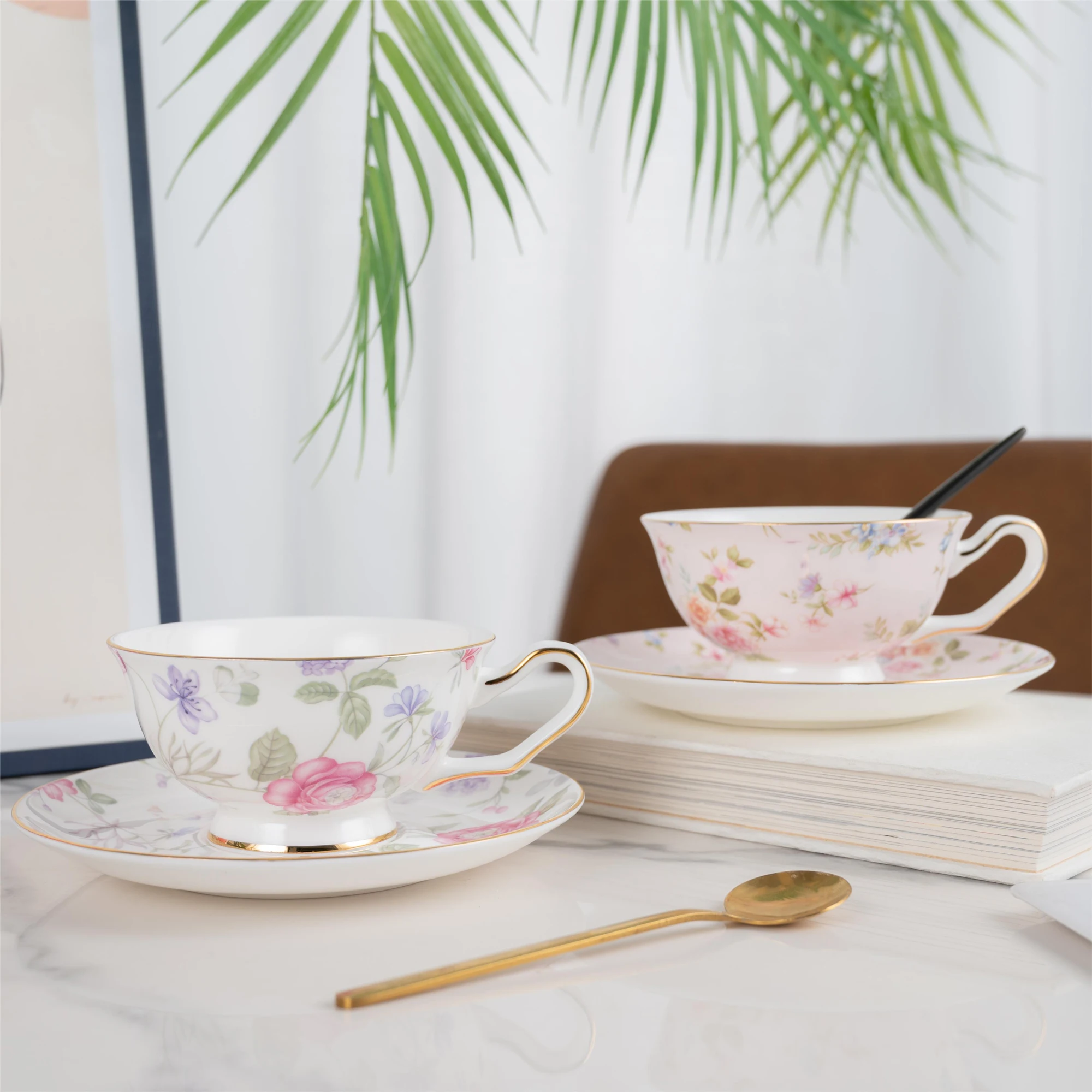 PITO European Afternoon Tea Time Coffee Cup Set Ceramic Tea Cup Fine Bone China Cup Saucer Set Coffee Tea Set