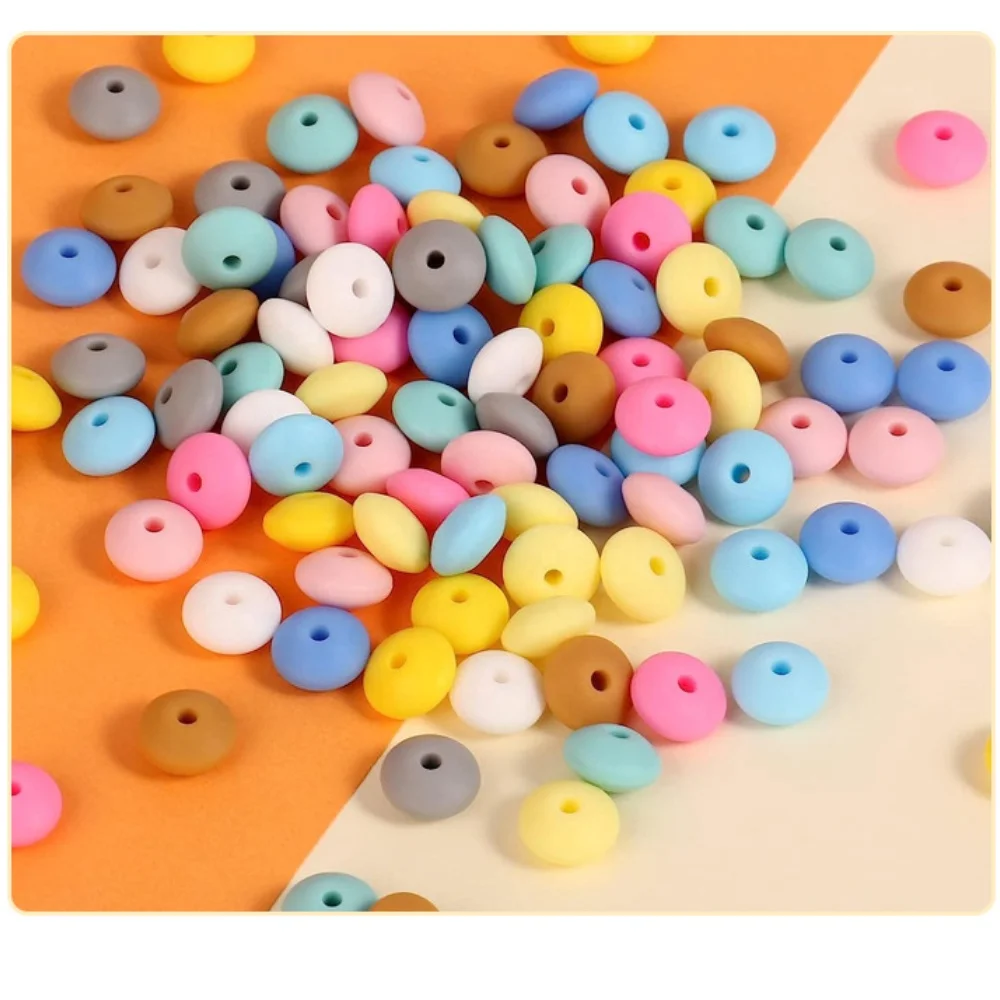 12mm  lentil Bead Abacus Silicone Spacer Beads for teething Keychains Beaded Pens Multifunctional DIY Crafts
