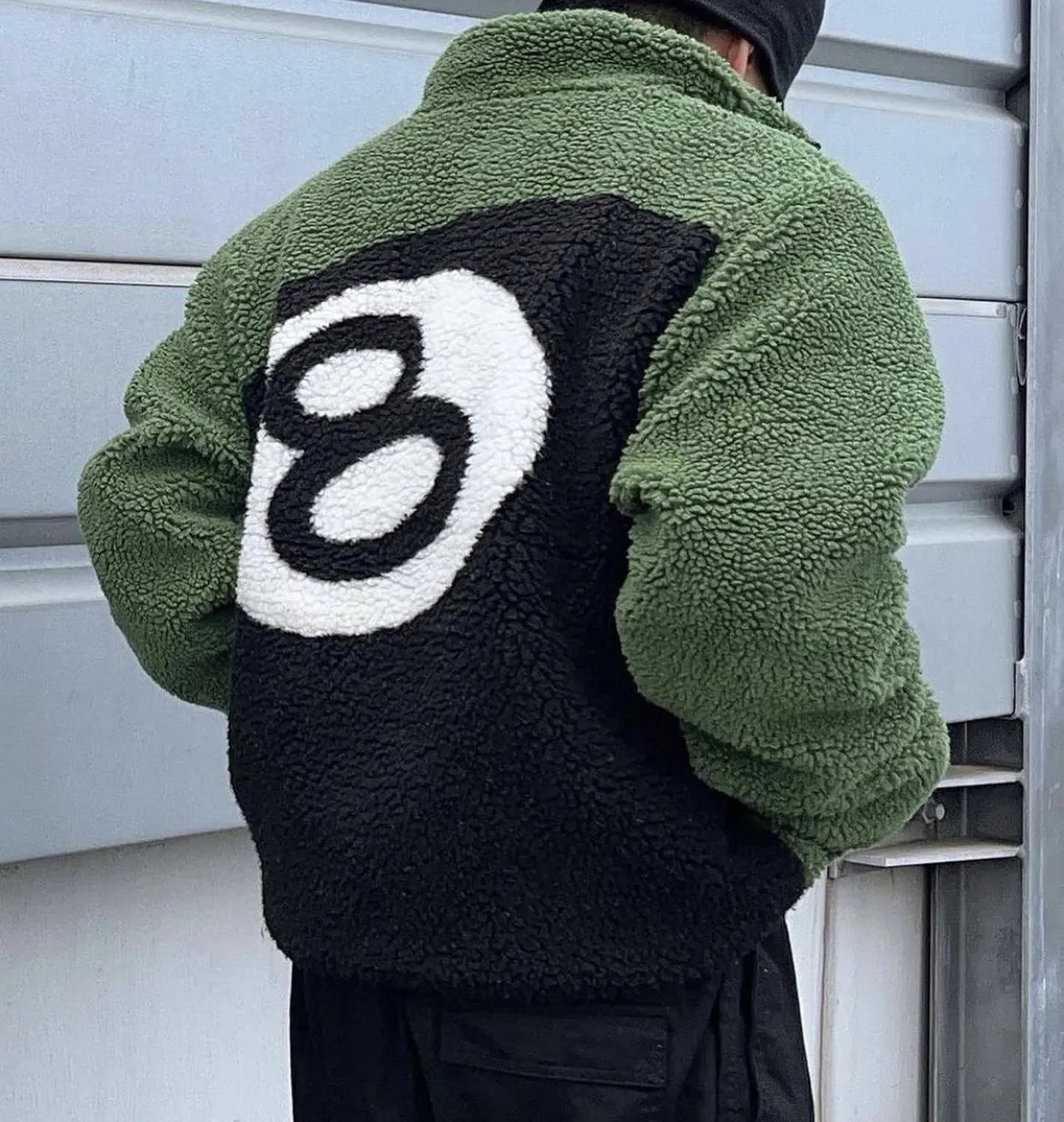reversible sherpa fleece wholesale fur streetwear hip hop branded teddy outdoor polar print 8 ball winter sherpa jacket for men