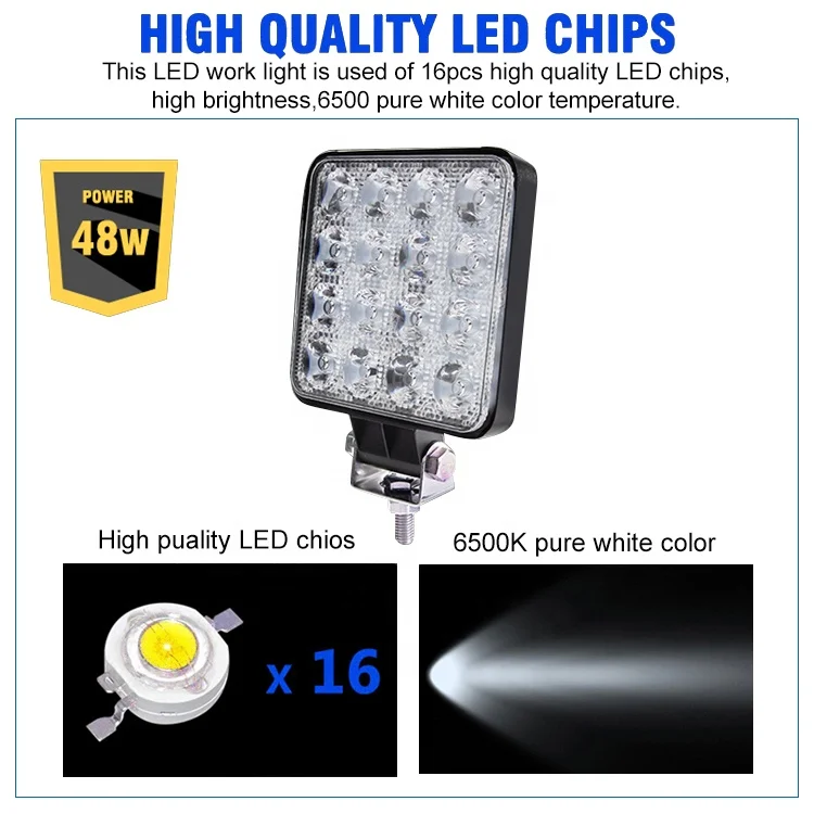 Led Work Light 48w 45w 18w 27w 40w 24v 12v Led Driving Light Flood Spot Square For Truck Tractor Car Offroad Vehicle Trailer