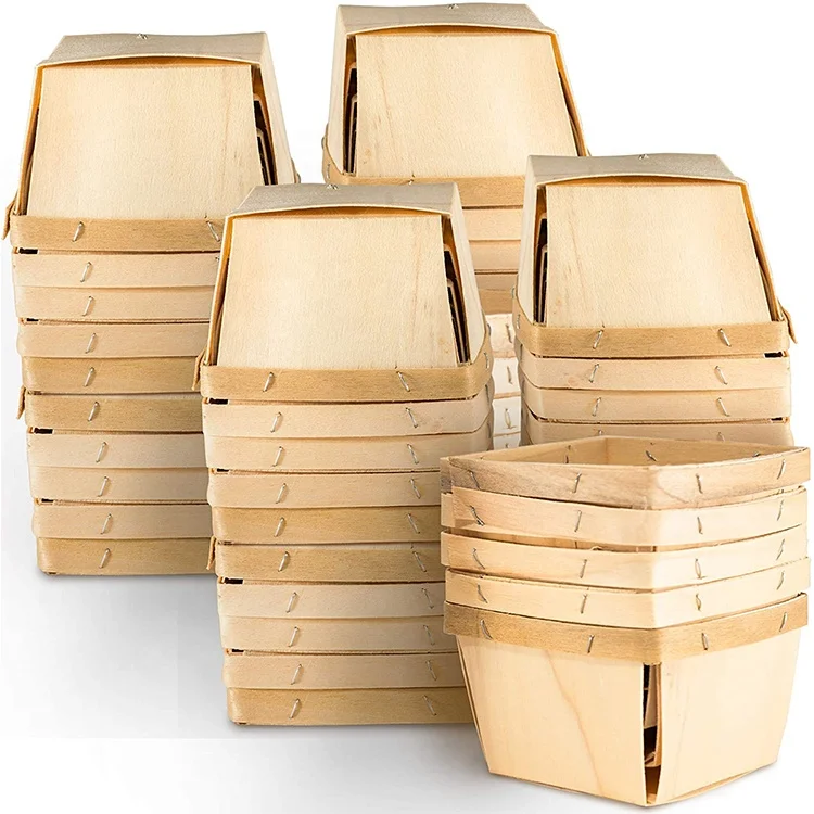 high quality 4 x 4 inch pint veneer fruits baskets small wood box party decors