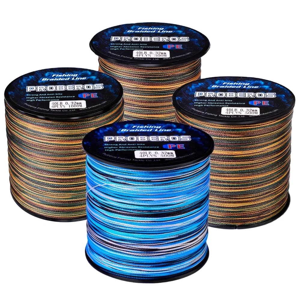 PROBEROS 4 Strands Fishing Line Camouflage Pe Main Line 300m 500m 1000m Pe Strong 4 Weaves Braided Fishing Rope