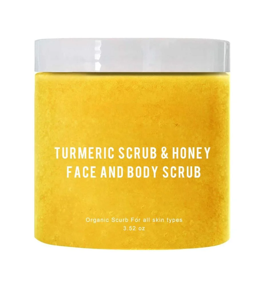 Private Label Skin Care Natural Tumeric Scrub Organic Exfoliating Brightening Sugar Turmeric Face Body Scrub
