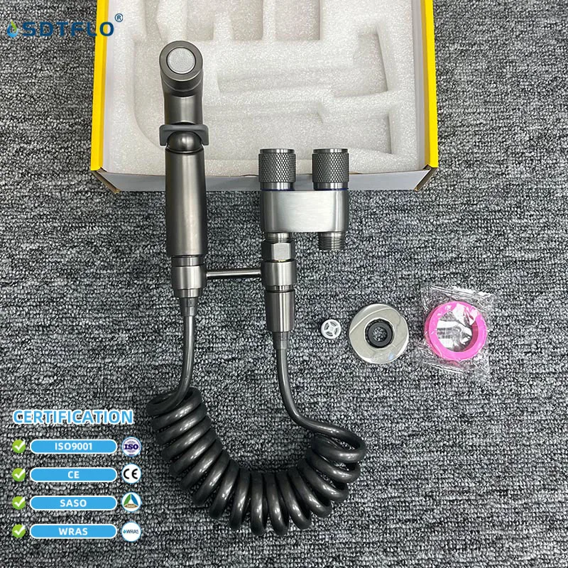 Hygienic Shower Toilet Bidet Sprayer Shower Head Double Outlet Angle Valve Wall-mounted Double Outlet Bidet Toilet Accessories