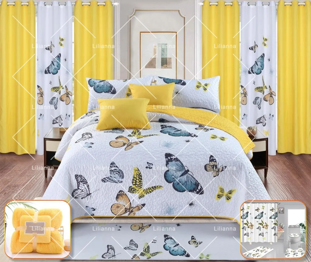 24pieces bedspread set in stock customized kids draps de lit en quilted set with curtains and bathroom set king size