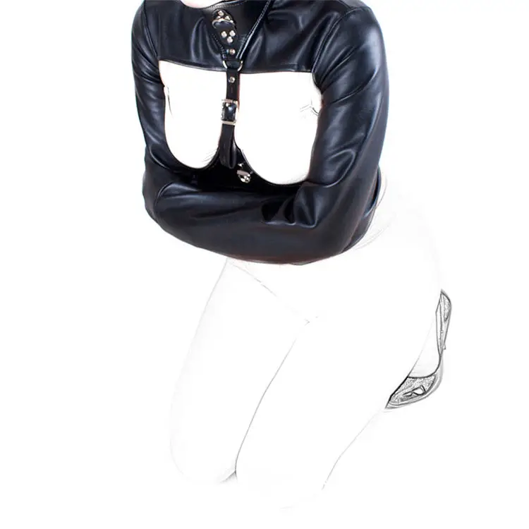 Leather Bondage Straitjacket with Wrist Restraints, Straight Jacket Costume Body Harness Restraint