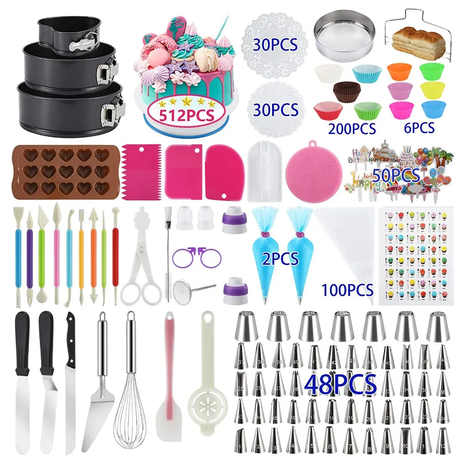 700Pcs Cake Decoration Kit Pastry Baking Utensils With Rotating Turntable Holder Ice Pipe Tip Nozzle Scraper