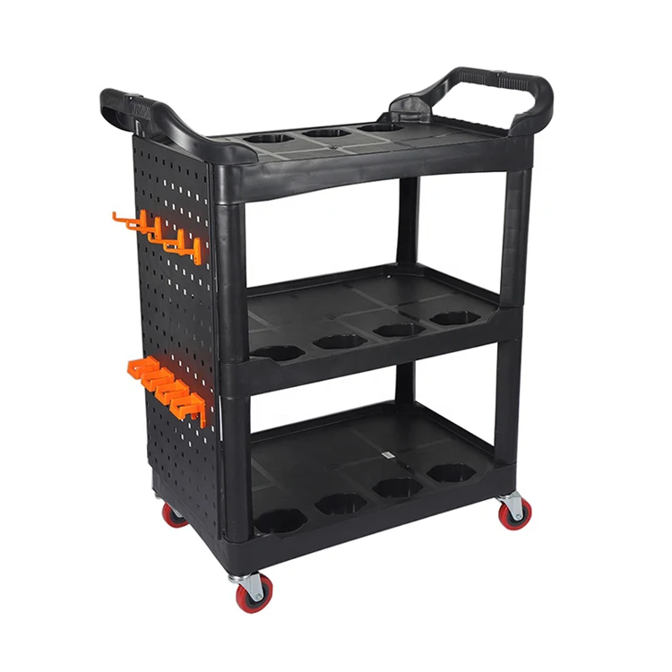 High Efficiency Tool Trolley Supermarket 3 Shelf Tool Cart Household Car Detailing Cart
