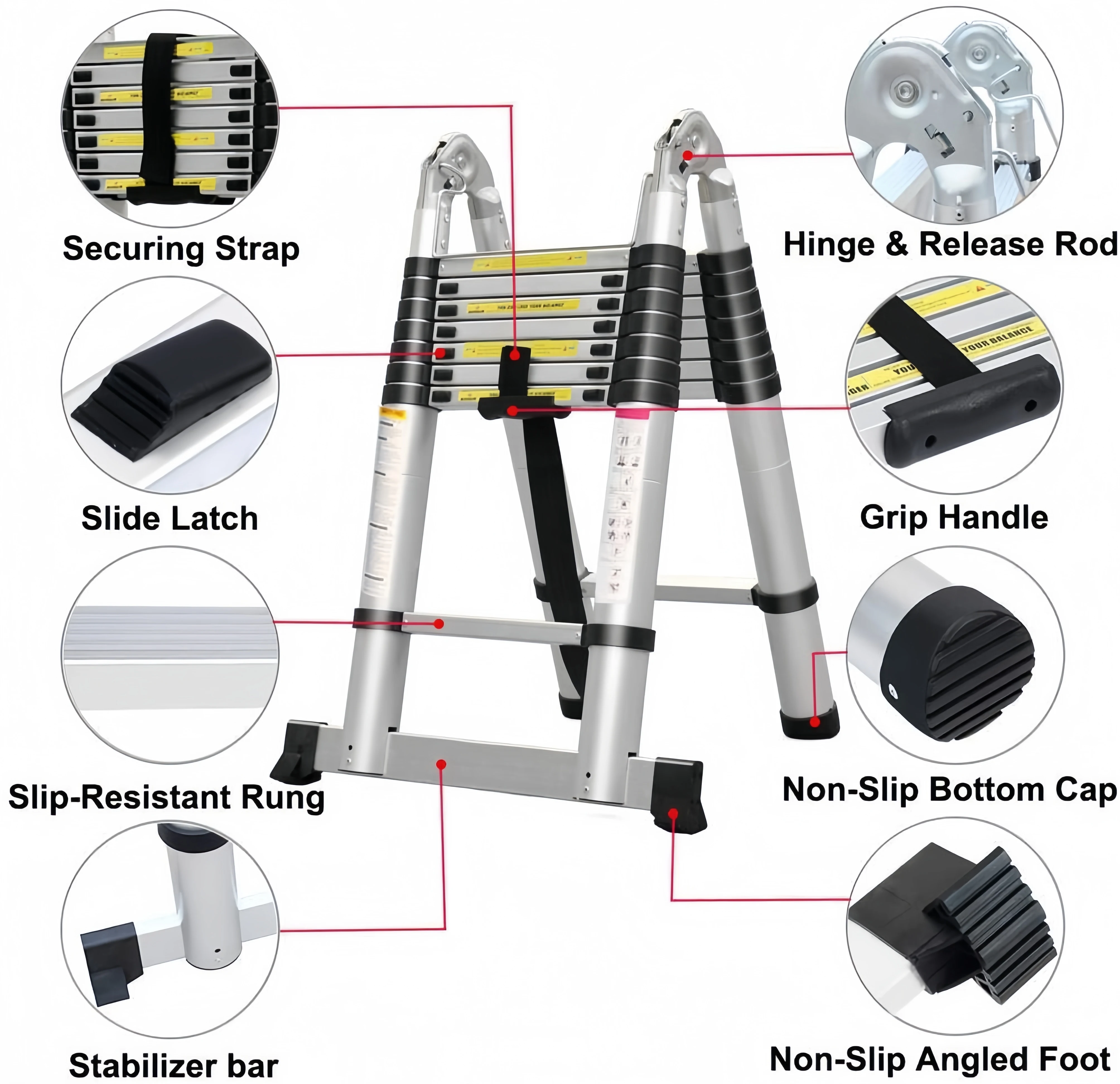 16.5FT 5M Double Sided Telescopic Ladder Industrial Design Style For Outdoor Home Use Folding Ladder Aluminum