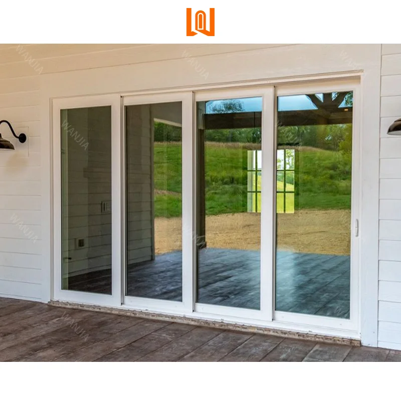 WANJIA Plastic Balcony Double Glass PVC Sliding Doors Frameless UPVC Sliding Door Interior PVC Patio Sliding Door