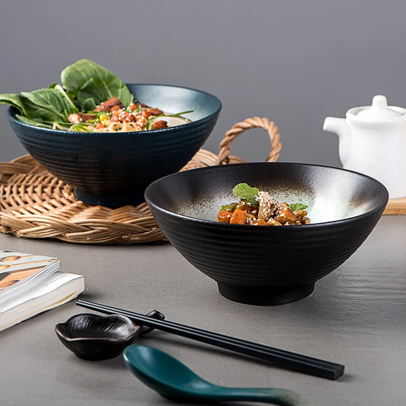 Premium Unique Modern Japanese Ramen Pho Soup and Salad Multiple Colour Bowls Solid Ceramic Ramen Bowl Set