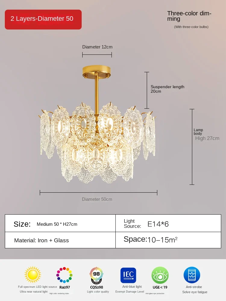 Luxury Modern Gold glass K9 Crystal Chandelier indoor Living Room