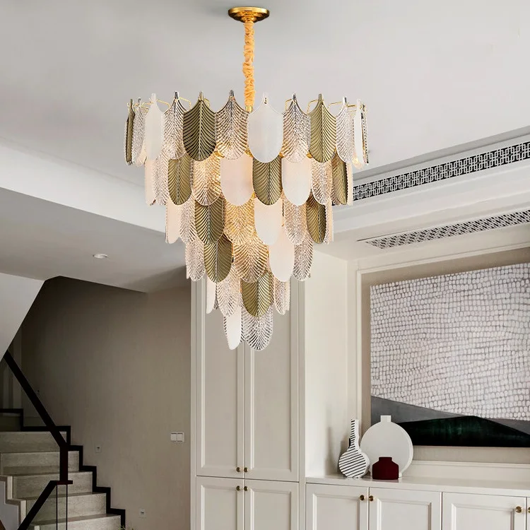 Luxury Loft Hotel Lobby Project Restaurant LED Chandelier Lighting Villa Living Room Dinning Room Leaf Glass Chandelier