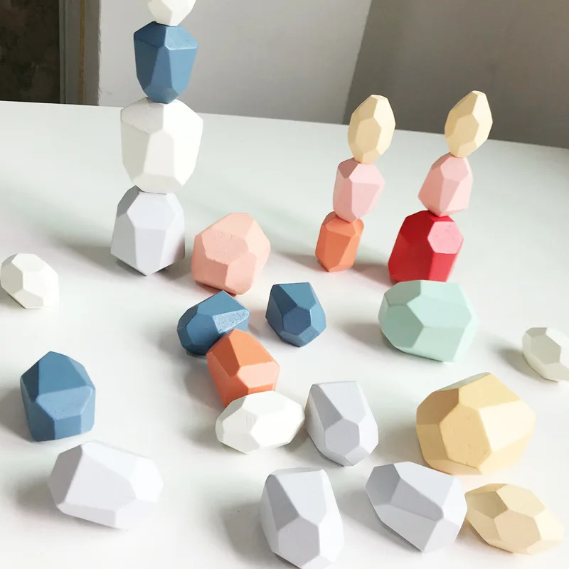 Custom montessori toys wooden sorting and stacking wooden rainbow balancing stacking stones