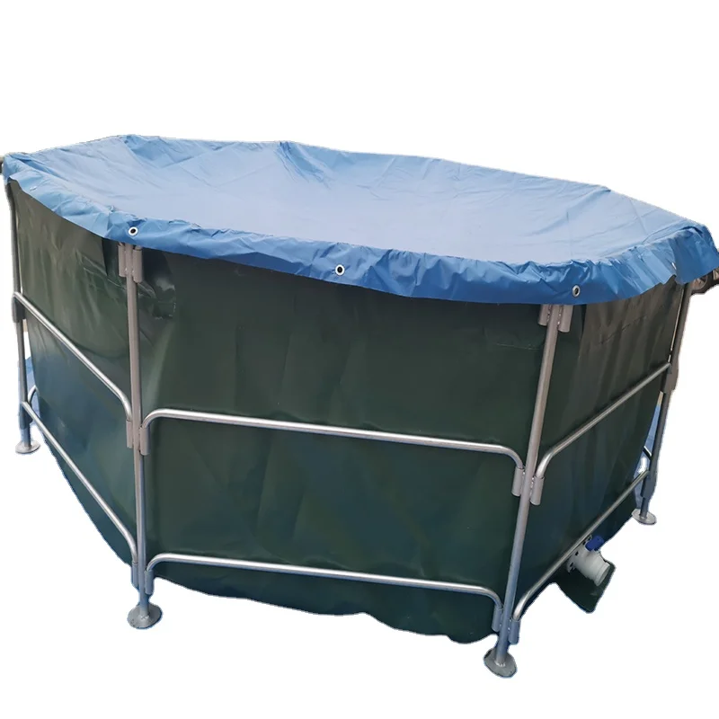 Outdoor tarpaulin coated PVC circular collapsible water pond tank 1000 liter cylinder koi fish breeding tank