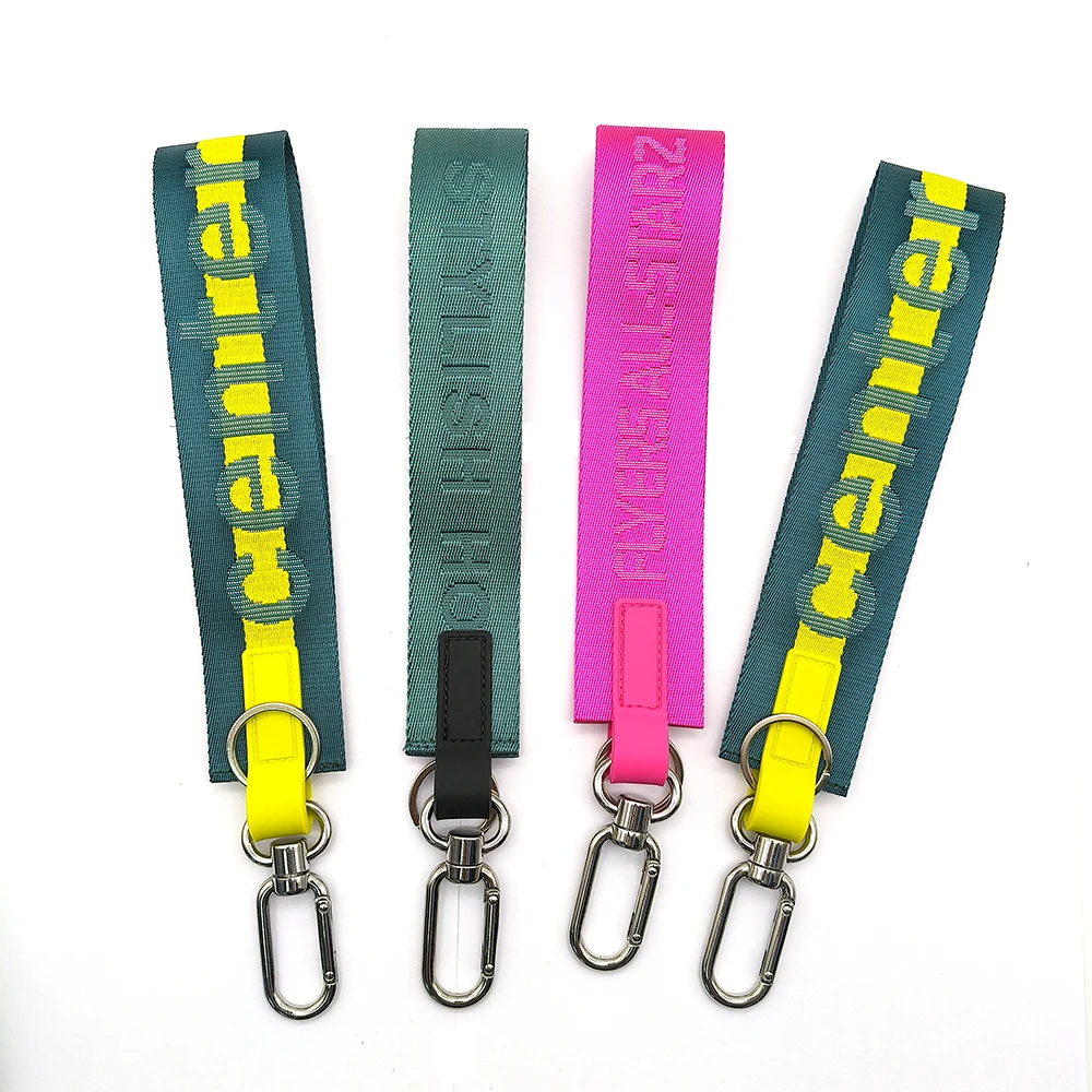 Hot Sales Lulu Short Strap Keychain Custom Jacquard Logo  Nylon Strap with Portable Key Chain For Durable Using