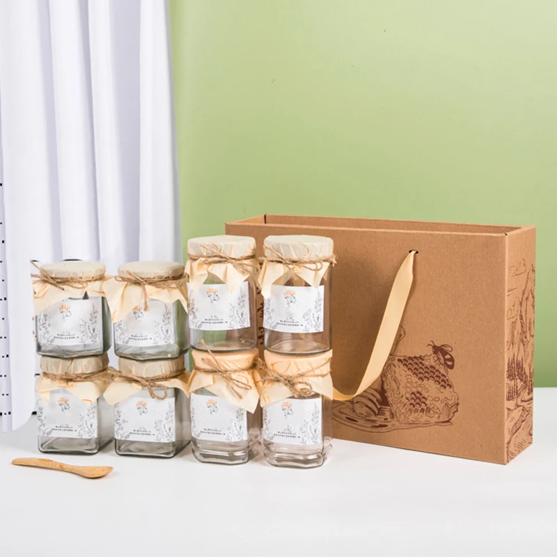 Customized Kraft Paper Empty Cosmetic Perfume Packaging Gift Box Biodegradable Honey Bottle Packaging Gift Boxes With Handle