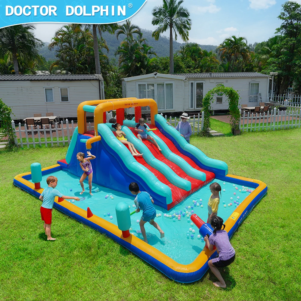 High Quality Inflatable Bouncy Castle Triple Play Slide Inflatable Three Lane Dry Slides