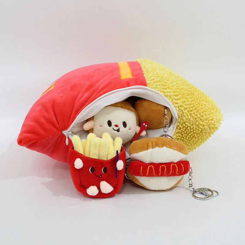 Cartoon Cute Hamburg Combination Plush Throw Pillow Doll French fries Chicken Leg Hot Dog Keychain Pendant Living Room Pillow
