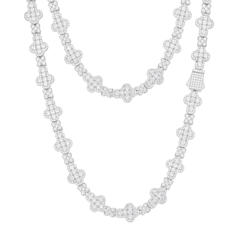 Оптовая цена 10 мм 925 стерлингового серебра VVS Moissanite крест четыре листа клевера Мода Хип-хоп ожерелье