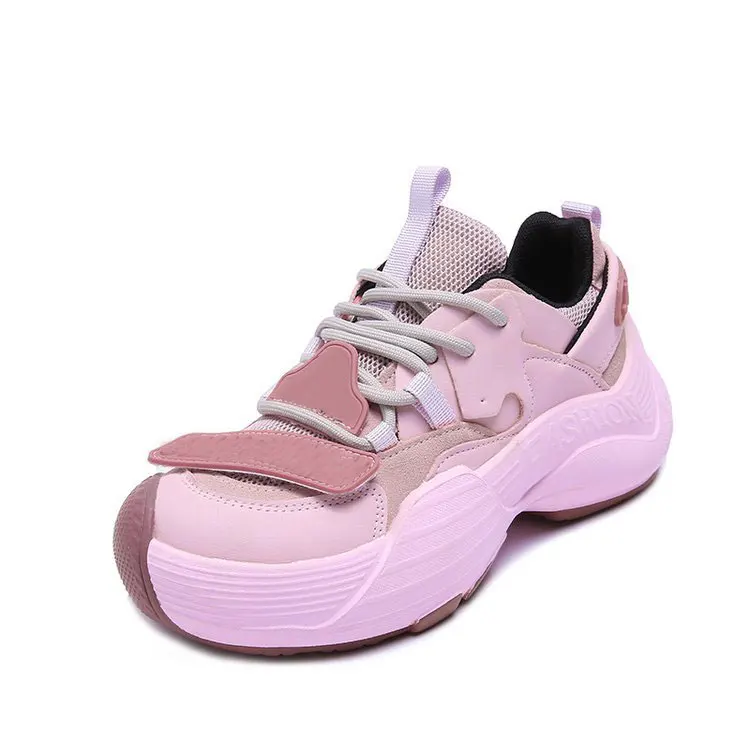 New Collections High Sole Walking Sneakers Cute Pink Color Height Increasing Women Platform Chunky Sneakers For Ladies