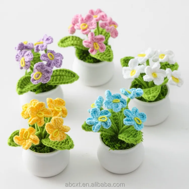 Custom Tag Party Decoration Knitted Flower Crochet Forget-me-not Potted Plants Pot Plant