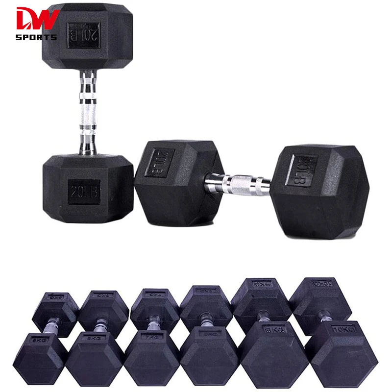 DW Спорт Тренажерный зал шестигранные гантели резиновые закрытые Твердые весы наборы